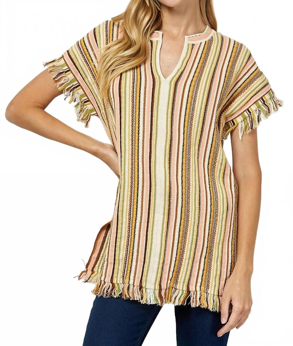 NEW VANESSABRUNO striped v-neck fringe tunic in multi